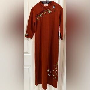 Bien Rust Red Embroidered Knit Maxi Dress – Size M